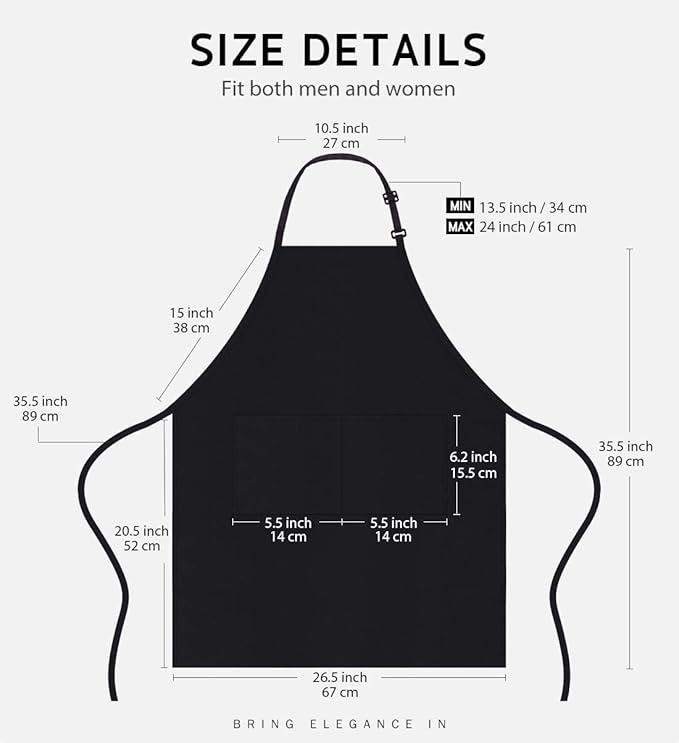 Syntus 12 Pack Bib Apron, Unisex Aprons Adjustable Thicker Version Waterdrop Resistant with 2 Pockets Cooking Kitchen Aprons for Women Men Chef, BBQ Drawing Apron Bulk, Black - Image 2