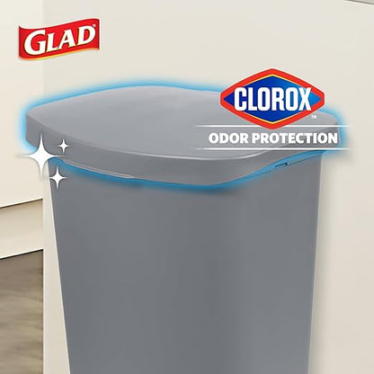 Glad Kitchen Trash Can | Large Plastic Waste Bin with Odor Protection of Lid | Hands Free with Step On Foot Pedal and Garbage Bag Rings, 13 Gallon, Grey - Image 3