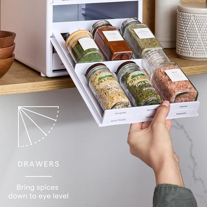 YouCopia SpiceStack,18-Bottle Adjustable Spice Rack Organizer, Pull-Out Seasoning Holder for Kitchen Cabinet and Pantry Storage with 104 Labels and Adjustable Dividers, Speckled White - Image 3