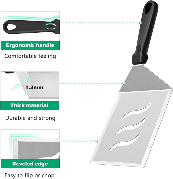 Metal Spatula Set of 2, HaSteeL Large 12x5In Stainless Steel Griddle Spatula Turner, Heavy Duty Griddle Tools for Teppanyaki Flat Top Hibachi Grilling Camping Cooking, Plastic Handle & Dishwasher Safe