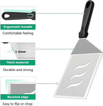 Metal Spatula Set of 2, HaSteeL Large 12x5In Stainless Steel Griddle Spatula Turner, Heavy Duty Griddle Tools for Teppanyaki Flat Top Hibachi Grilling Camping Cooking, Plastic Handle & Dishwasher Safe