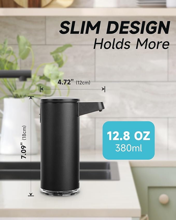 AIKE SensePro Automatic Soap Dispenser Type-C Rechargable, Stainless Matte Black Coating 12.8 fl.oz. for Liquid Soap - Image 7