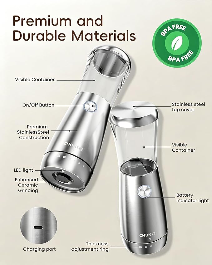 Electric Salt and Pepper Grinder Set - Automatic Stainless Steel Rechargeable Salt and Pepper Grinder Set with Storage Base, Large Capacity, LED Light & Adjustable Coarseness, Ideal Kitchen Gadget - Image 6