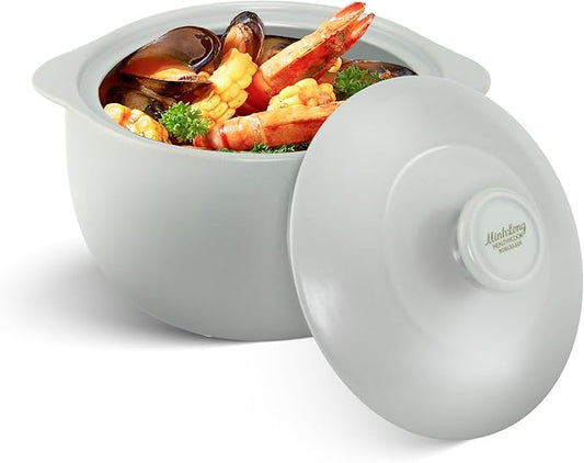 MINH LONG 2-Qt Porcelain Dutch Oven with Lid – Lead & Cadmium Free, Oven Safe to 482°F, Heat Retention, Clay Pot for Cooking on Gas & Infrared Cooktop, Use to Marinate, Cook, Bake, Refrigerate & Serve