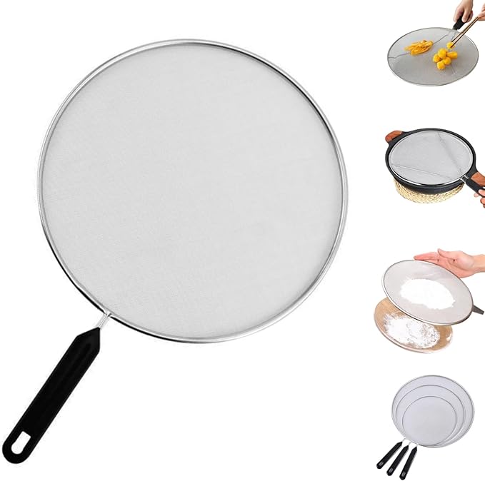Splatter Screen for Frying Pan, Stainless Steel Grease Splatter Guard Splatter Screen Set Fine Mesh Stainless-Steel Grease Splatter Guard For Pots, Pans, and Skillets (Black-10IN) by HISKI