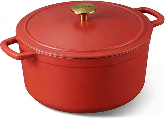 CAROTE 5QT Enameled Cast Iron Dutch Oven Pot with Lid, Heavy-Duty Dutch Oven for Sourdough Bread Baking, Braising, Stews, Roasting, Healthy & Non-Toxic, Dual Handles, All Stovetop Compatible, Oven Safe up to 500° F, Red by CAROTE