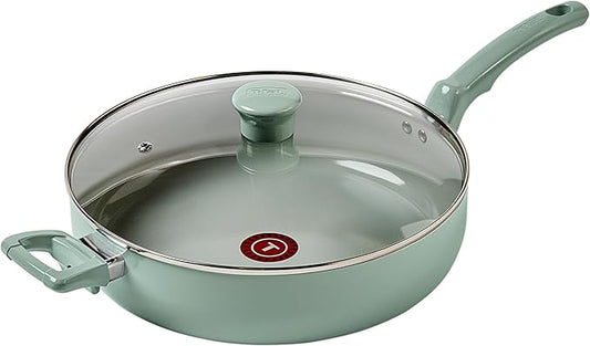 T-fal Refresh Ceramic Nonstick Frying Pan with Lid, 5 Qt, Oven Safe to 350°F Cookware, Skillet Pots and Pans, Mint Green by T-falbrand
