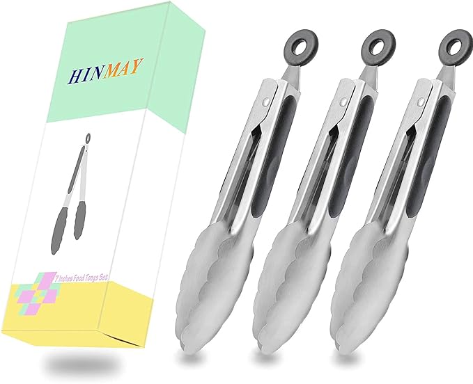 HINMAY Small Stainless Steel Serving Tongs 7-Inch Mini Food Tongs, Set of 3 - Image 7