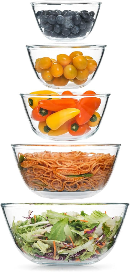 5pc Glass Mixing Bowls Sets (4.65QT, 2.80QT, 1.64QT, 1.16QT, 0.85QT), Glass Nesting Kitchen Thick Bowl for Baking, Cooking Prep, Storage, Large Salad Bowls Sets-Dishwasher Microwave Freezer Safe by Cuiselect