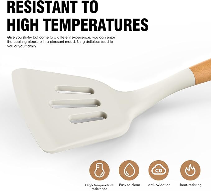 AVGPD Silicone Cooking Utensils Set, Silicone Utensils for Cooking, 446° Heat Resistant Kitchen Utensil Silicone Spatula Sets, Kitchen Gadgets for Non-Stick Cookware BPA FREE (Cream White) - Image 6