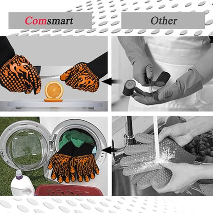 Comsmart BBQ Gloves, 1472°F Heat Resistant Grilling Gloves Silicone Non-Slip Oven Gloves Long Kitchen Gloves for Barbecue, Cooking, Baking, Short, Orange - Image 5