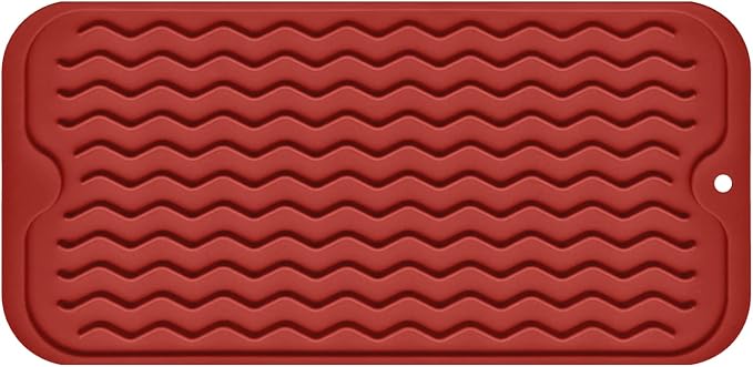 Silicone Dish Drying Mat, Non-Slip Easy Clean Sink Mat Large Heat-resistant Dish Drainer Mat for Kitchen Counter, Sink, Refrigerator or Drawer liner (12" x 6", RED) by MODENGKONGJIAN