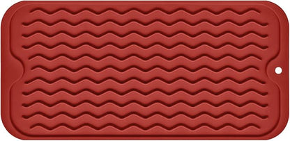 Silicone Dish Drying Mat, Non-Slip Easy Clean Sink Mat Large Heat-resistant Dish Drainer Mat for Kitchen Counter, Sink, Refrigerator or Drawer liner (12" x 6", RED) by MODENGKONGJIAN