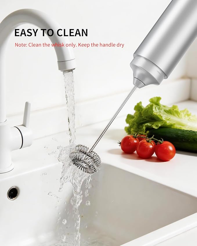 CIRCLE JOY Rechargeable Milk Frother Hanheld, Dual Coil Whisk Head Electric Coffee Frother, Portable Hand Frother Wand Drink Mixer for Matcha Lattes Cappuccino, Kitchen Gifts, Silver - Image 5