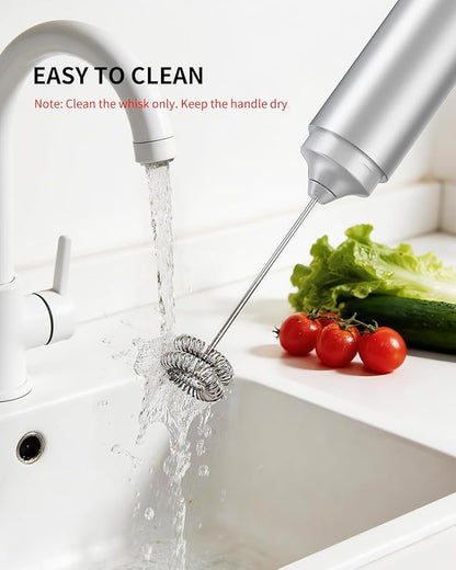 CIRCLE JOY Rechargeable Milk Frother Hanheld, Dual Coil Whisk Head Electric Coffee Frother, Portable Hand Frother Wand Drink Mixer for Matcha Lattes Cappuccino, Kitchen Gifts, Silver - Image 5