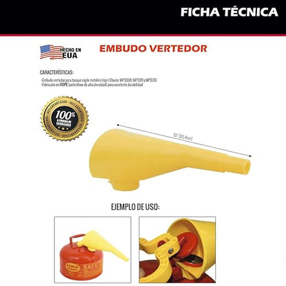 Eagle Plastic Funnel for Type I Metal Safety Cans, 5"x 7"x 12", Made of Chemically Resistant High-Density Polyethylene, Yellow, Made in the USA, F15FUN (Pack of 2) - Image 6