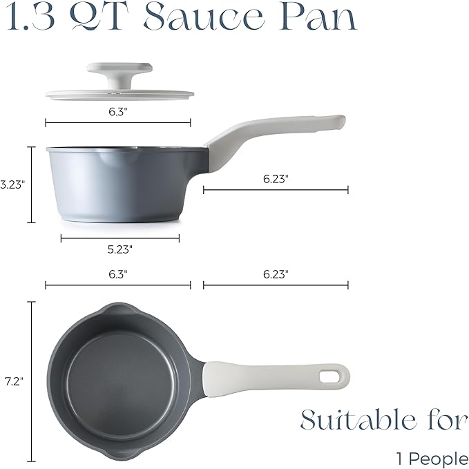 PRICUSIS Ceramic Nonstick Saucepan with Lid, 1.3 Quart Non Toxic Pot with Pour Spouts, Full Coated, 100% Dishwasher Safe, Induction Compatible & Oven Safe, PTFE PFAS & PFOA Free, Grey - Image 9