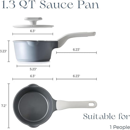 PRICUSIS Ceramic Nonstick Saucepan with Lid, 1.3 Quart Non Toxic Pot with Pour Spouts, Full Coated, 100% Dishwasher Safe, Induction Compatible & Oven Safe, PTFE PFAS & PFOA Free, Grey - Image 9