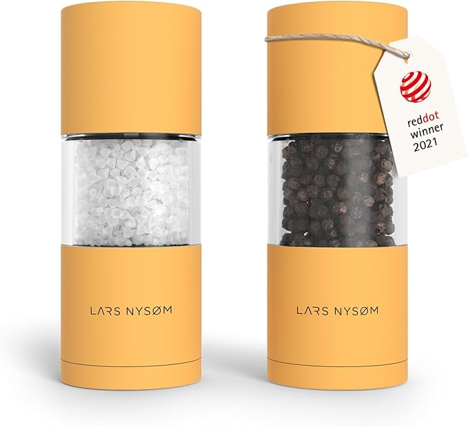 LARS NYSØM Salt and Pepper Grinder Set, Manual Salt and Pepper Mills with Adjustable Ceramic Grinder, Design Spice Shaker Set (Mustard Yellow) by LN