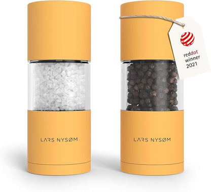 LARS NYSØM Salt and Pepper Grinder Set, Manual Salt and Pepper Mills with Adjustable Ceramic Grinder, Design Spice Shaker Set (Mustard Yellow) by LN