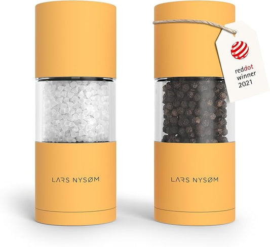 LARS NYSØM Salt and Pepper Grinder Set, Manual Salt and Pepper Mills with Adjustable Ceramic Grinder, Design Spice Shaker Set (Mustard Yellow) by LN