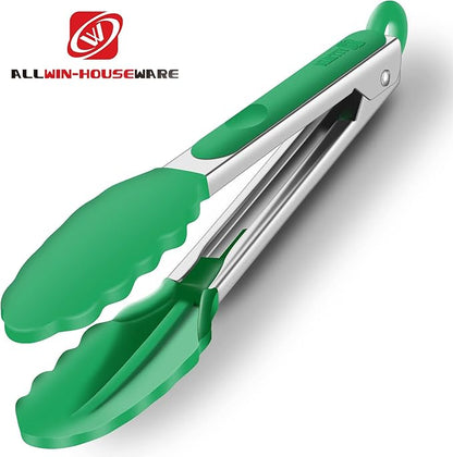 2 Pack Silicone Kitchen Tongs – 9" & 12" Set, Heat Resistant up to 500°F, Non‑Stick Cookware Safe, Wavy Silicone Tips, BPA Free, Locking Clip & Hanging Loop, Turquoise - Image 5