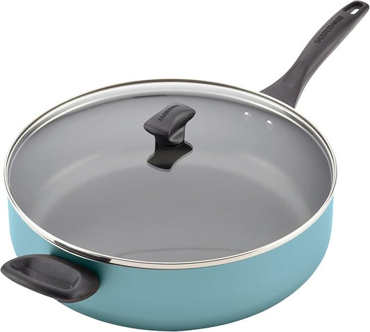Farberware Dishwasher Safe Nonstick Jumbo Cooker/Saute Pan with Helper Handle -Aluminum, 6 Quart, Blue by Farberware