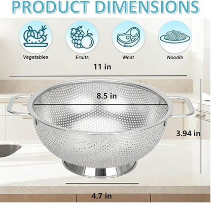 304 Stainless Steel Colander, Micro-Perforated 3-Quart Strainer with Base, Dishwasher Safe. Great for Pasta, Noodles, Vegetables & Fruits - Image 2
