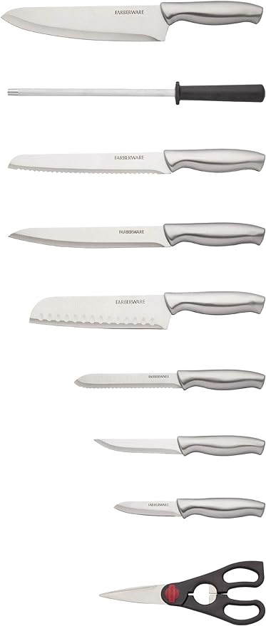 Farberware 15-Piece Stamped Stainless Steel Knife Block Set, High-Carbon Stainless Steel Kitchen Knife Set with Ergonomic Handles, Razor-Sharp Knives with Wood Block, 15-Piece, Black 2 - Image 3