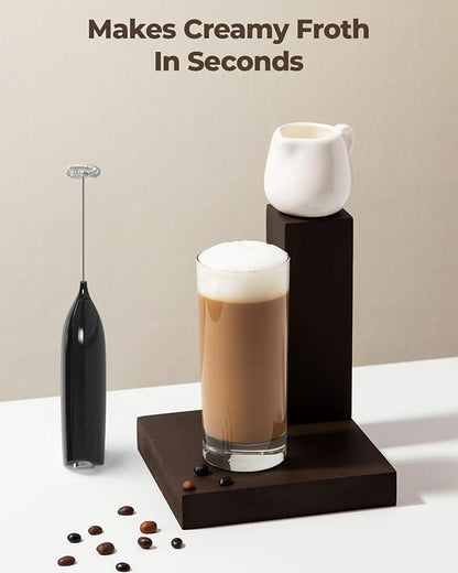 SIMPLETASTE Milk Frother Handheld Electric Foam Maker, Drink Mixer with Stainless Steel Whisk for Cappuccino, Bulletproof Coffee, Latte, Midnight Black, without Stand, Battery Operated - Image 3