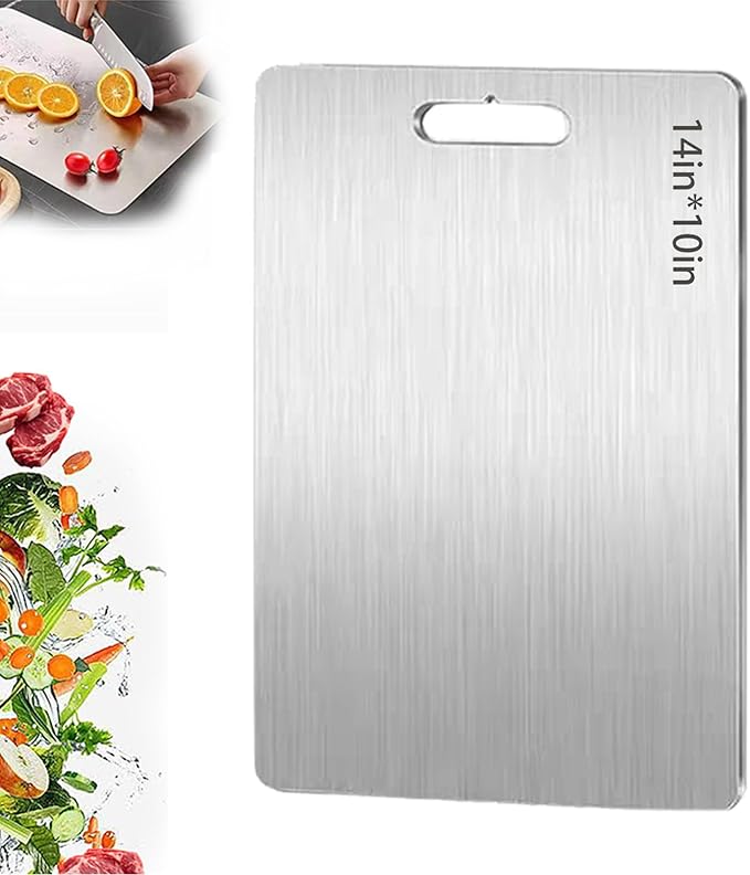 Stainless Steel Cutting Boards for Kitchen, 2026 New Upgrade Titanium Cutting Boards, Double Sided Non Stick Metal Chopping Board for Cutting Meat Vegetable Fruit, Easy to Clean (M)