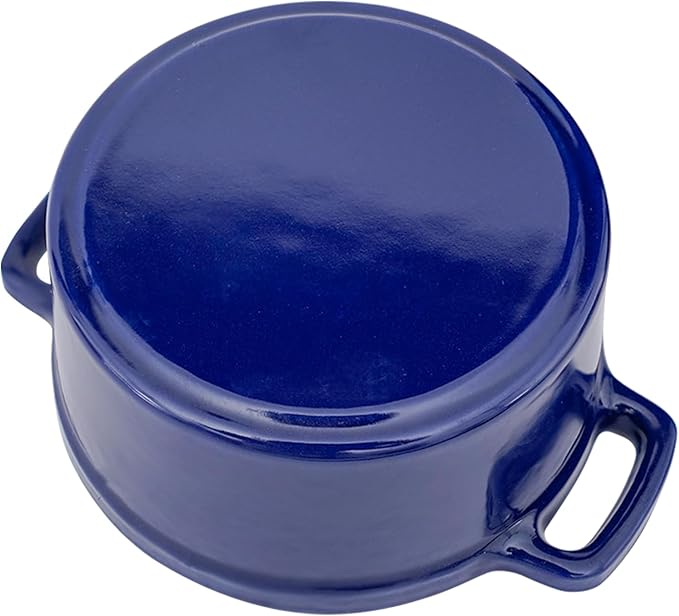 Flavehc Mini Cocotte 16 oz Mini Dutch Oven 0.5 qt. Cast Iron Garlic Roaster for Oven Garlic Confit Pot Ramekins with Lids Oven Safe Set of 2, Blue