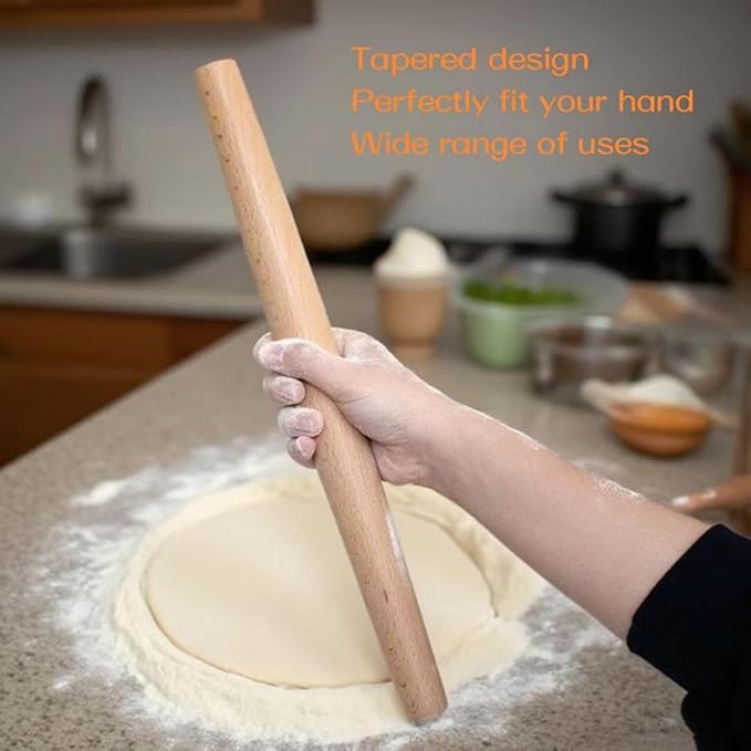 French Rolling Pin,16 Inches Wooden Rolling Pin for Baking,Fondant,Dough Roller for Cookie,Pizza Pie Crust, Pastry, Dough, Essential Kitchen Utensil - Image 4