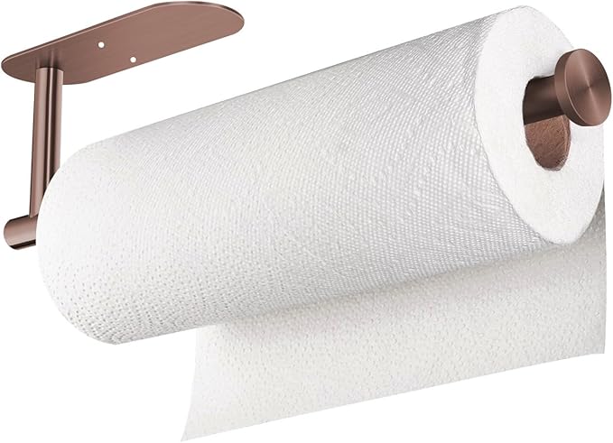 VAEHOLD Adhesive Paper Towel Holder Under Cabinet Wall Mount for Kitchen Paper Towel, Black Paper Towel Roll Holder Stick to Wall, Stainless Steel (Rose Gold) - Image 2