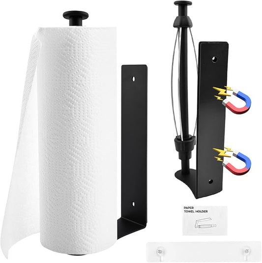 Magnetic Paper Towel Holder with Adjustable Damping - One Hand Tear, No Drill Adhesive Mount, Strong Magnet for Kitchen, Fridge, RV, Garage, Grill (Color:Black)
