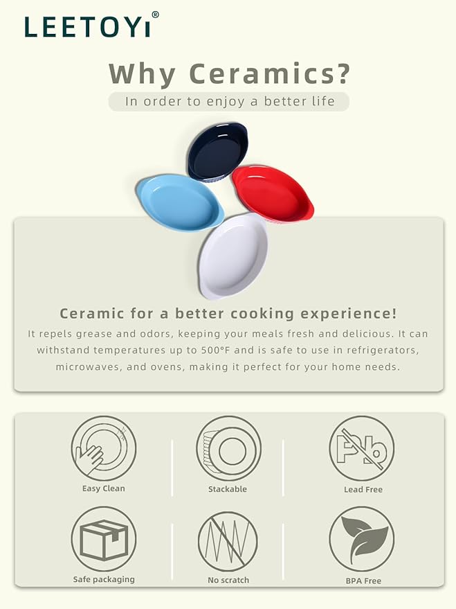 LEETOYI Porcelain Small Oval Au Gratin Pans, Baking Dish Set for 1 or 2 person servings, Bakeware with Double Handle for Kitchen and Home, Set of 2 (White) - Image 9