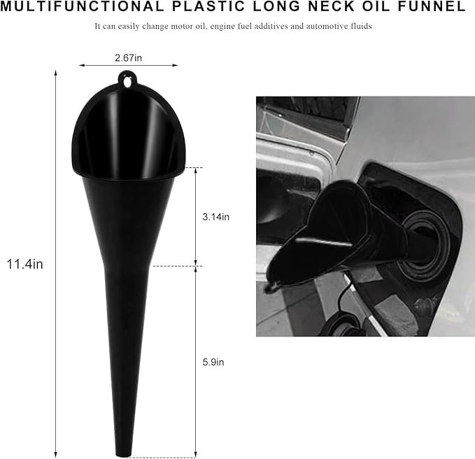 2 PCS Oil Funnel, Plastic Long Neck Multi-Purpose Spill Saver Funnel, Engine Oil Funnels for Filling Oils Gas Water Diesel Fuel Lubricants for Car Motorcycle ATV Boat (Black)