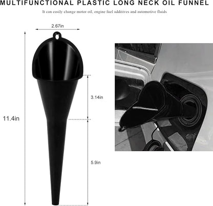 2 PCS Oil Funnel, Plastic Long Neck Multi-Purpose Spill Saver Funnel, Engine Oil Funnels for Filling Oils Gas Water Diesel Fuel Lubricants for Car Motorcycle ATV Boat (Black)