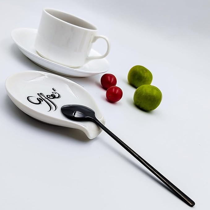 Coffee Spoon Rest, Small Ceramic Coffee Spoon Holder, Porcelain Spoon Holder, Ceramic Spoon Rest for Tablespoon,Teaspoon,Bar Spoon,Coffee Bar Accessories (Spoon Rest+Black Spoon) - Image 2