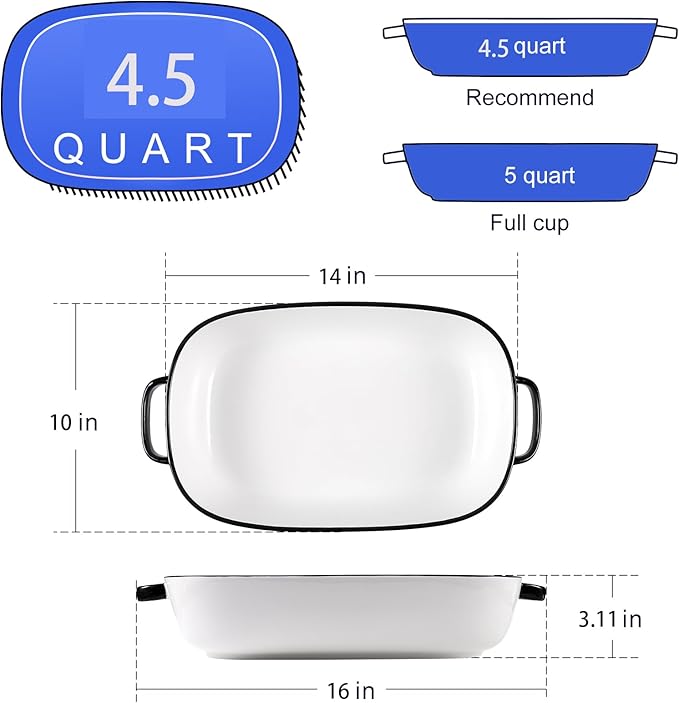 4.5 Quart Ceramic Baking Dish,Serving Bakeware for Casserole,Lasagna,Gratin,Broiling,Roasting,and Baking.Large Deep 14x10x3.11 inches Pan,Safe for Oven Microwave Refrigerator Disinfection Cabinet and - Image 6
