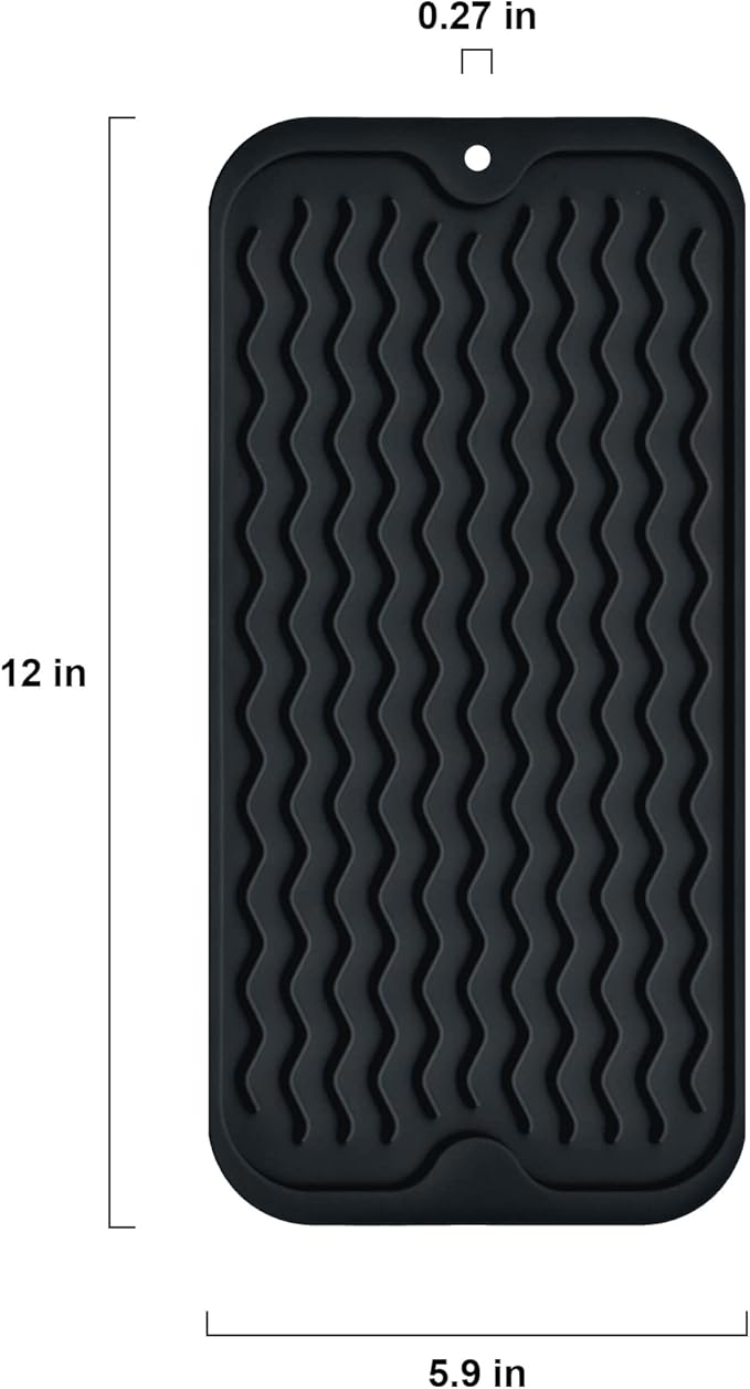 Silicone Dish Drying Mat, Non-Slip Easy Clean Sink Mat Large Heat-resistant Dish Drainer Mat for Kitchen Counter, Sink, Refrigerator or Drawer liner (12" x 6", BLACK) - Image 3