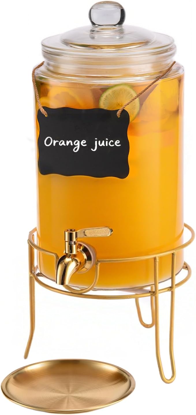 1 Pack1 Gallon Glass Drink Dispensers For Parties.Beverage Dispenser,Glass Drink Dispenser With Stand by Quald