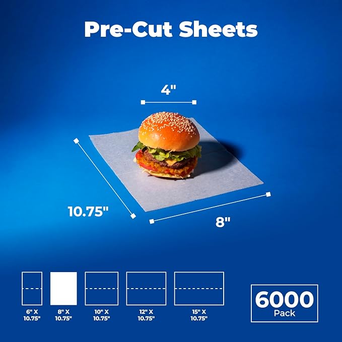 Fit Meal Prep [6000 Pack] 8 x 10.75" Wax Paper Sheets for Food, Interfolded Precut Deli Pop Up Grease-Proof Sandwich Paper Wraps, Waterproof for Lunch, Food Basket, Microwave Cover, BBQ
