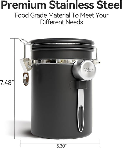 Veken Coffee Canister with Window,Airtight Stainless Steel Pantry Container,Home Kitchen Food Storage Organizers for Ground,Beans,Espresso,Rice,Tea,Sugar,Cereal, Decor,Bar Accessories,Gifts,22OZ,Black - Image 2