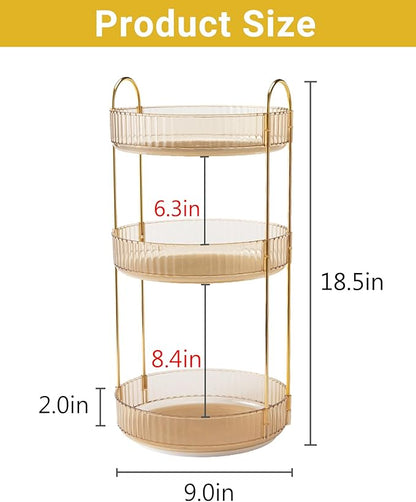 Asayuee 360 Rotating Makeup Organizer for Vanity,3 Tier Large Capacity Vanity Storage,Skincare Perfume Spinning Organizer,Bathroom Cosmetics Storage Makeup Stand Organizer (Gold-3 Tier) - Image 2