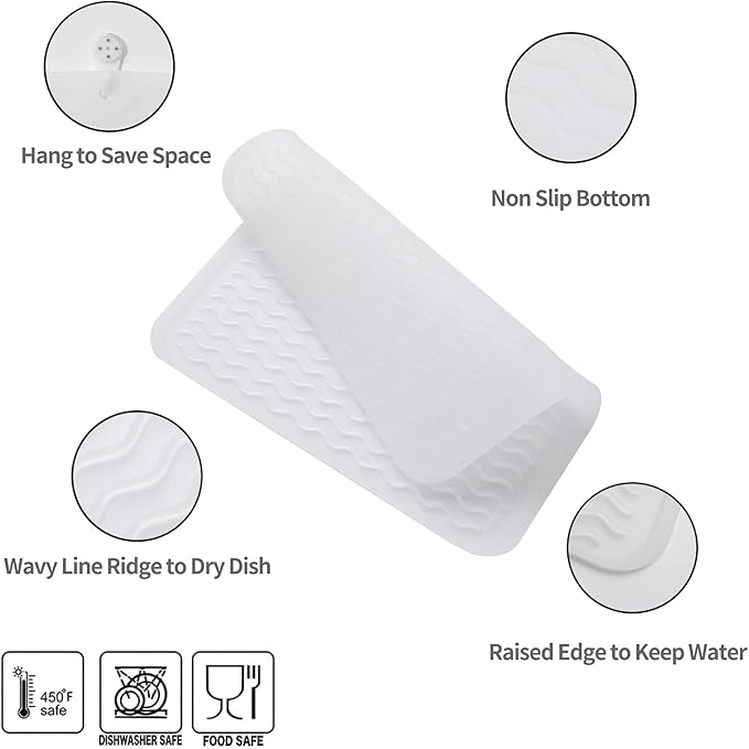 MicoYang Silicone Dish Drying Mat for Multiple Usage,Easy clean,Eco-friendly,Heat-resistant Silicone Mat for Kitchen Counter or Sink,Refrigerator or Drawer liner Translucent M 12 inches x 12 inches - Image 4
