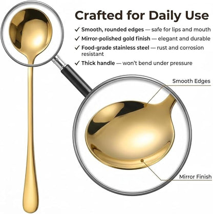 Espresso Spoons Long Handle, 4PCS Gold Stainless Steel Coffee Stirring Spoons 7.28 Inch, Round Tip Demitasse Spoon for Iced Coffee, Tea, Dessert, Cappuccino, Coffee Bar