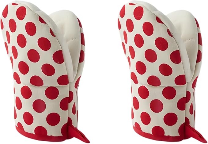 1 Pair Mini Oven Mitts,High Heat Resistant Oven Gloves,Kitchen Short Oven Mit with Hanging Loop for BBQ, Baking, Cooking and Grilling, (dotRed) by CoekMoed