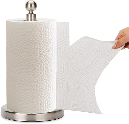 Kalitro Paper Towel Holder Countertop, Standing Paper Towel Roll Holder for Kitchen Bathroom, with Weighted Base for One-Handed Operation (Stainless Steel Base, Brushed Nickel) by Kalitro