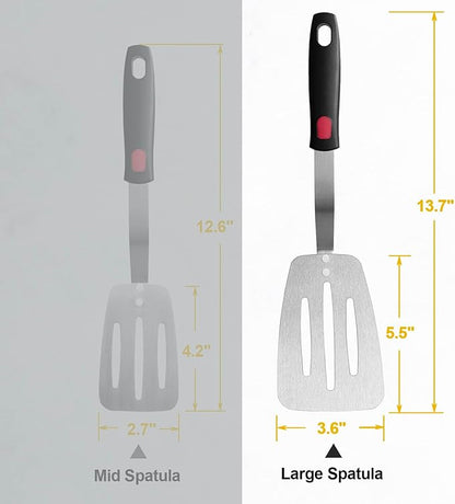 Stainless Steel Spatula, Flexible Metal Slotted Turner for Cast Iron Skillet, Thin Blade and Heat Resistant Silicone Handle, Great for Egg, Cookie, Meat, Crep, Large
